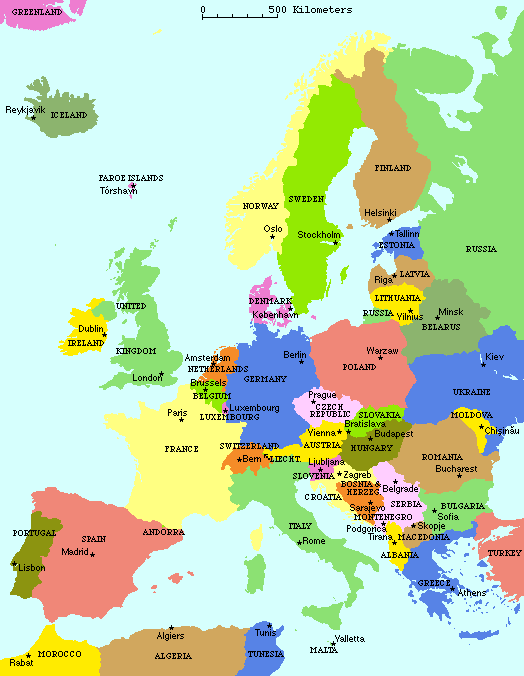 Map Of Europe Capitals